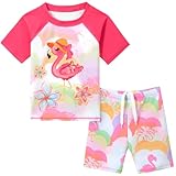 WAWSAM Mädchen Badeanzug Bademode Schwimmen 2 Stück Kinder Uv-Schutz Badeanzug Bade-Set Trunk und Rashguard