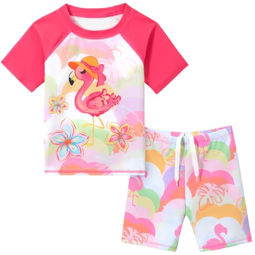 WAWSAM Mädchen Badeanzug Bademode Schwimmen 2 Stück Kinder Uv-Schutz Badeanzug Bade-Set Trunk und Rashguard