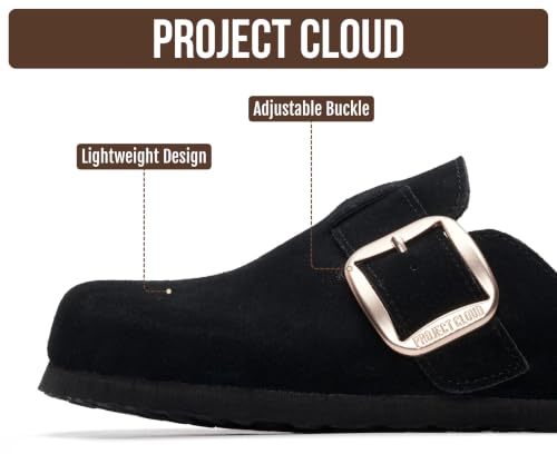 Image of Project Cloud 100% Genuine Leather Clogs for Women Shoes - Memory Foam Insole, Non-Slip & Natural Cork Footbed Arch Support Big Buckle Womens Clogs and Mules Footwear (Manchester)