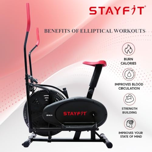 Image of FITGUARD Elliptical Exercise Bike Muti For Cycling & Cross Trainer With Seat Adjustment Dual-Action Stationary Exercise Bike (Red, Grey)
