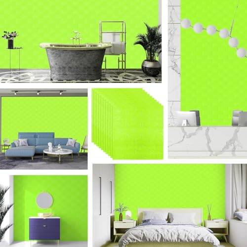 Image of TEKCOOL Self-Adhesive Waterproof PE Foam 3D Wall Panels Wallpaper Sticker for Bathroom, Living Room, and Home Decoration (70 x 77cm, Appx. 5.8Sq Feet)-25 Piece-Green'