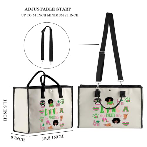 Zuo Bao Greek Sorority Canvas Tote Bag Pink and Green Gift Sisterhood Of Sorors Shoulder Bag 1908 Sorority Paraphernalia2