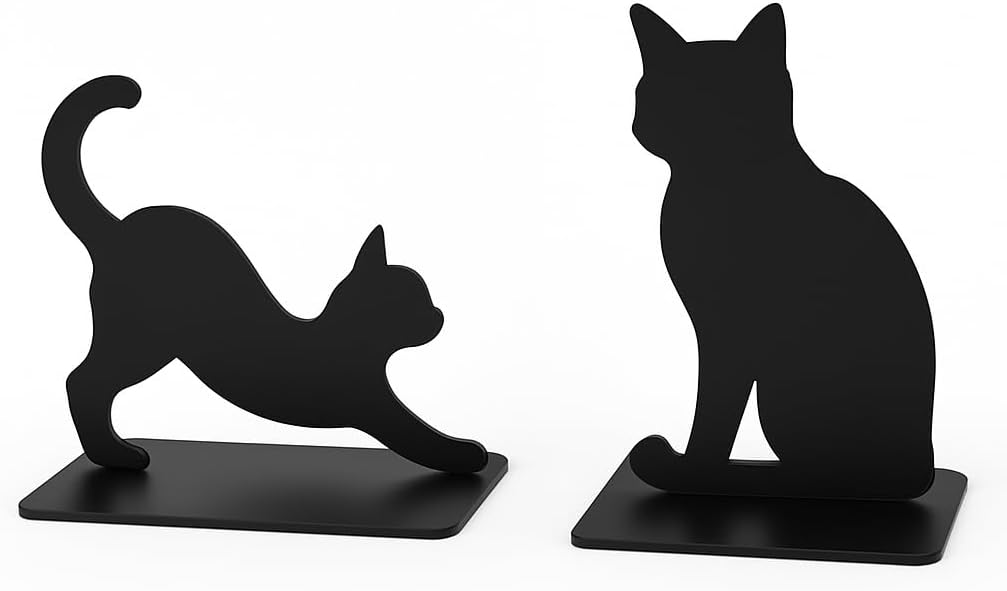 Dog Bookends, Black Metal Book Ends for Shelves, Sitting & Walking Dog Silhouette Set, Heavy-Duty 0.08" Thick Steel Book Holder for Home Office, Decorative Gift for Dog Lovers