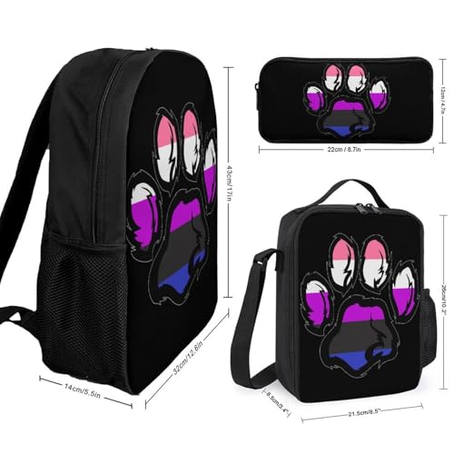 Paw Genderfluidity Flag Large Travel Backpacks Carry on Backpack Weekender Bag with 2 Storage Pockets for Men And Women2