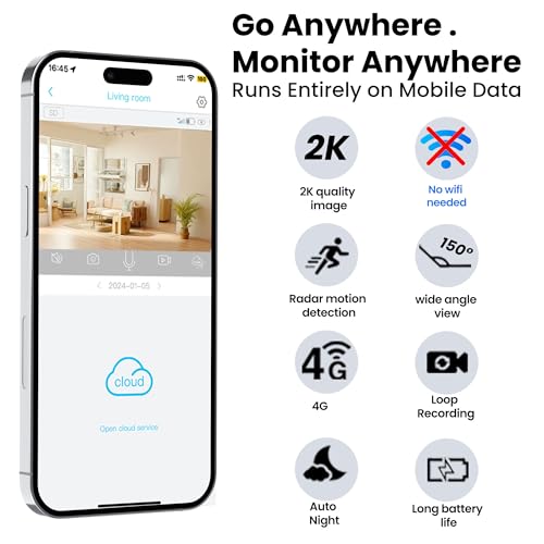 Image of Funstorm 2K No WiFi Cellular Security Camera with SIM Card, Wireless Outdoor Camera, Live View, Motion Detection Alerts, Night Vision, Mini Camera for Car, Truck, RV, Jobsite & Vacant House