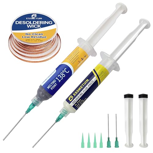 Sn42/Bi58 Lead Free Solder Paste (30g) & No Clean Soldering Flux(10cc) & Soler Wick for Electronic Soldering SMD/SMT Remove