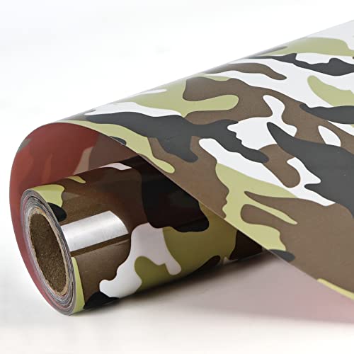Image of FUNKAKA HTV Heat Transfer Vinyl Rolls, Camo Army Earthy, 12 inch x 9ft | Iron on Vinyl for T-Shirt, Stretchy PU HTV Vinyl for All Cutter Machines Easy to Cut & Weed for DIY Art Crafts Fabric