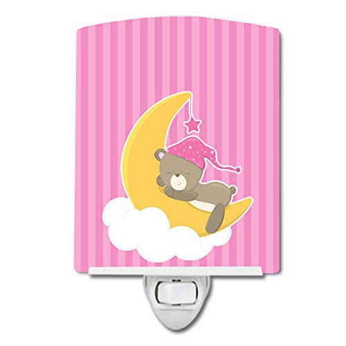 Lámpara de noche de cerámica Baby Girl Bear, 6x4x3 pulg