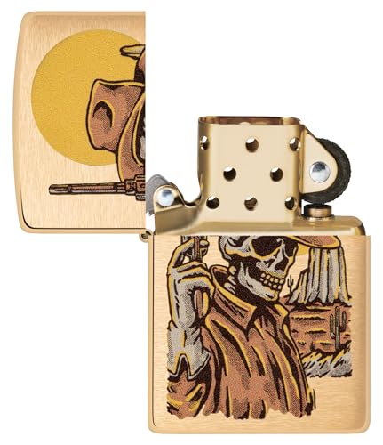 Image of Zippo Wild West Skeleton Design Brushed Brass, Windproof Pocket Lighter, Without Fuel and Gas
