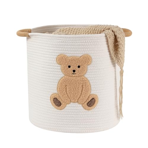 Large Blanket Baskets for Living Room Decor, Toy Storage Baskets Woven Cotton Rope Teddy Storage Basket for Kids, Dog Toys Organizer Clothes Hamper...