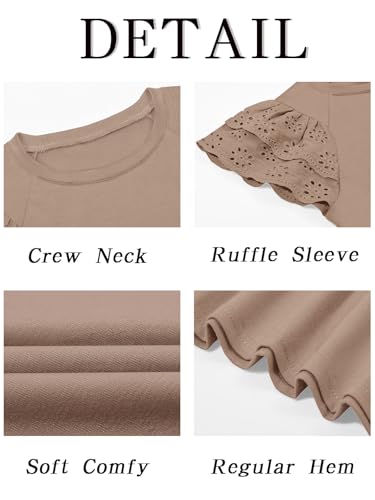 Image of Haloumoning Girls Ruffle Sleeve T Shirts Summer Short Sleeve Casual Cute Crewneck Tops Tees 5-14 Years