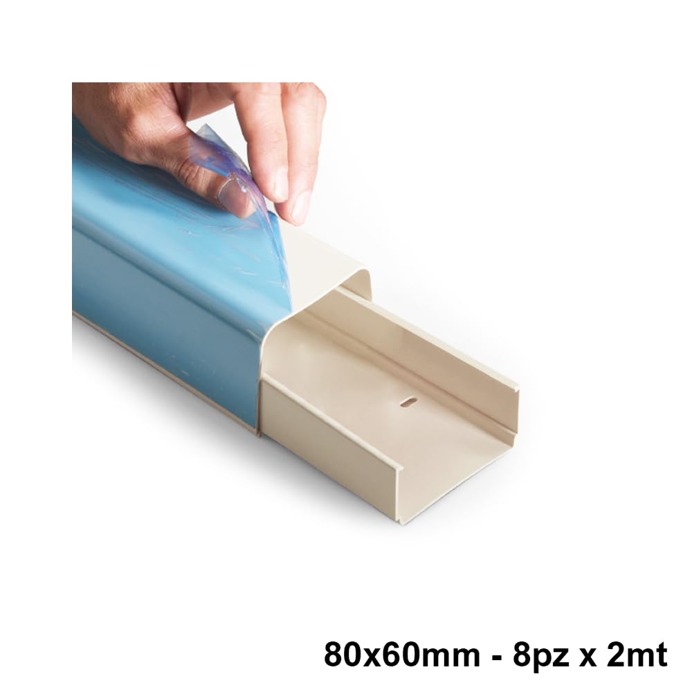 3S SuperSamaStore Kabelkanal mit Vollständiger Abdeckung und Schutzfolie 16 mm, Geeignet für die Installation von Mono- und Dual-Split-Systemen, 80 x 60 mm, 8 Stück à 2 Meter