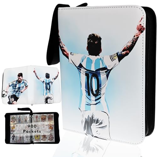 Soccer Card Binder 900 Pockets- Waterproof Trading Card Album with 50 Removable Sleeves Fit - 3 Rings with Zipper -Compatible with Topps Sports Cards Collection