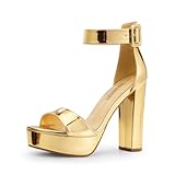 DREAM PAIRS Womens HI-LO High Heel Platform Pump Sandal Orinthia,Size 9.5,Gold-Pat,HI-LO