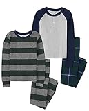 The Children's Place Jungen Long Sleeve Top and Pants Snug Fit 100% Cotton 2 Piece Pajama Sets Pyjamaset, Tidal Raglan/Streifen, 8 (2er Pack)