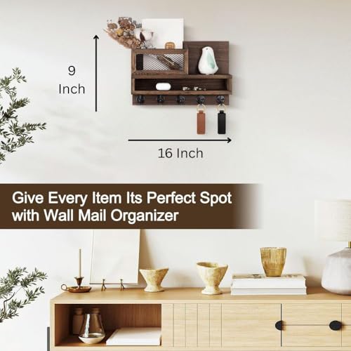 Image of PEDEX - Wall Unique Wooden Key Holder Organizer with Storage Shelf | Multipurpose Entryway Organizer for Keys, Sunglasses, Mail, Plants Great for use in entryways, hallways, Kitchens, or Offices