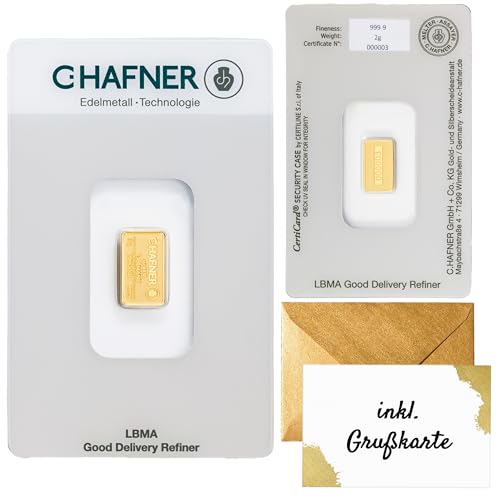 Gold verschenken Goldbarren C.Hafner - Feingold - Anlagegold - inkl. Geschenkverpackung Grußkarte und Echtheitsgarantie (2g Gold)