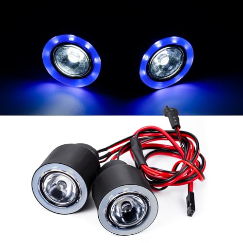 JGGZONE RC 2LEDs Light Kit Headlights Angel Eyes for Axial SCX6 AXI05000 1/6 RC Rock Crawler Car Headlamps Accessories Decoration Lights (White+Blue)