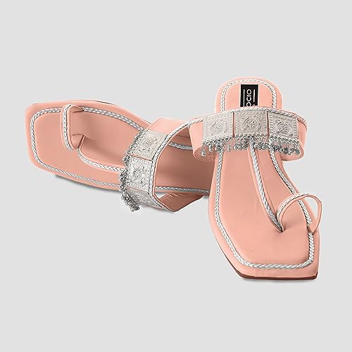 Image of Kolhapuri Ethnic Flats for Women Leather Chappal Stylish Ladies Casual Rajasthani Chappal Banjara Style