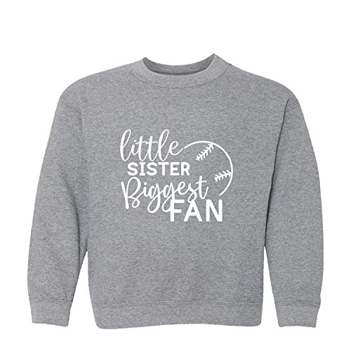 Tees & Tails Little Sister Baseball Biggest Fan Toddler Fleece Crewneck Sweatshirt Grey