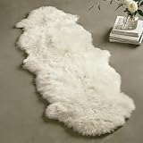 Genuine Sheepskin Rug with Little Patches | Premium Ivory White Fluffy Sheep Skin Carpet for Bedroom Fireplace | Soft Wool Throw Blanket for Elder, Pet | Luxurious Fur Rug for Chair, Sofa, 2FT×6FT