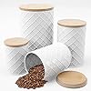 Pebble & Stem White Metal Canister Sets for Kitchen Counter, Kitchen Canisters Set of 4, Airtight Countertop Flour and Sugar Containers, Coffee and Tea Storage, Modern Farmhouse Kitchen Decor