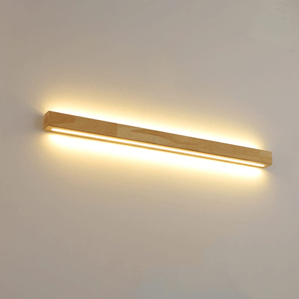 KXEcoLife Linear Wall Sconce Wooden Light 3000K LED Lamp, Long Strip Vanity Lighting Fixture Solid Wood Sconces For Living Room Bedroom Decor Wash Lights