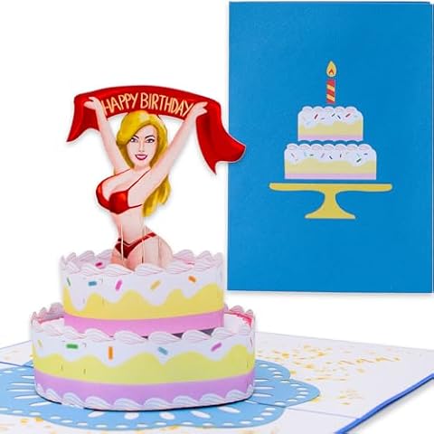 Funny Birthday Card for Men | Pop Up of Cute 3D Girl Jumping Out of Popup Bday Cake | Naughty 50th Birthday Cards for Husband, Boyfriend | 40th Birthday Cards for Boss, Coworker, Friend Cover