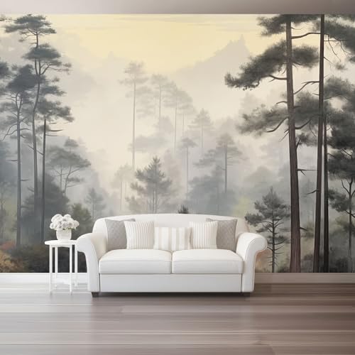 Papel Pintado Pared 3D 300 x 210 cm（WxH, Murales Acuarela Bosque Plantas - Decoración de Pared para Sala de Estar Dormitorio Sofá Desnudo Respetuoso