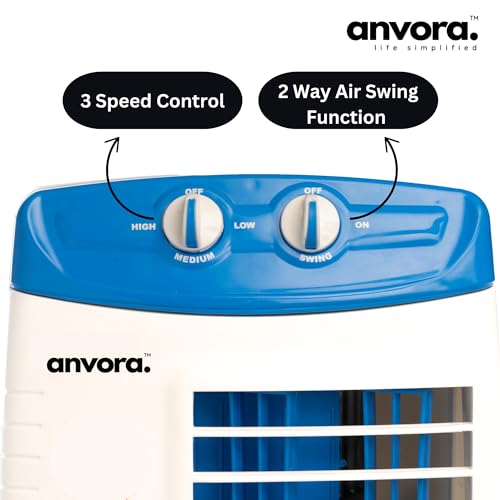 Image of Breeze Max Tower Fan | High air throw of 2250 m3 /hr | TOP safety and 3 Speed - 2 Way Air Swing | 1 year warranty | Blue White