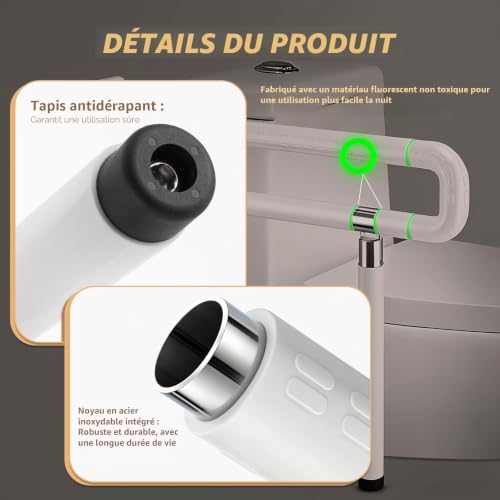 Barre de WC rabattable 75cm blanche pour éviter les chutes des seniors