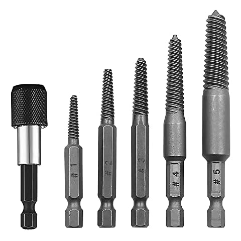 Kigauru 6Pcs Damaged Screw Extractor Set Steel Screw Remover 1/4 Inch Hex Shank Fine Thread Bad Screw Stud Remover Easy Out Stripped Screw Extractor Kit with 60mm Length Magnetic Extension Bit Cover