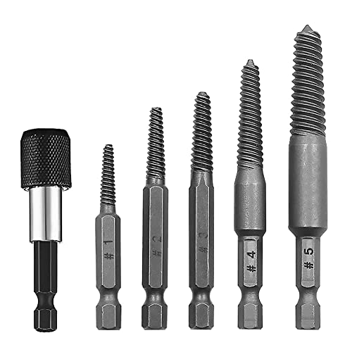 Kigauru 6Pcs Damaged Screw Extractor Set Steel Screw Remover 1/4 Inch Hex Shank Fine Thread Bad Screw Stud Remover Easy Out Stripped Screw Extractor Kit With 60Mm Length Magnetic Extension Bit #TOP14