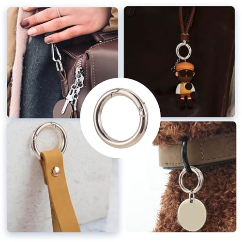 ZEYIYER Karabinerhaken Klein 4 Stück, Silber Runde Schlüsselanhänger Ringe Edelstahl Metall, Federspaltringe Karabinerhaken für Schlüsselanhänger Rucksack Anhänger