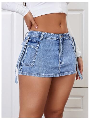WDIRARA Women's Low Rise Button Stretch Y2k Bodycon Mini Denim Skirt with Pockets4