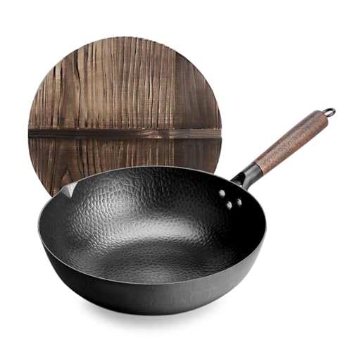 Wok de acero de carbono 12 pulgadas con mango ergonómico y tapa miniatura 1