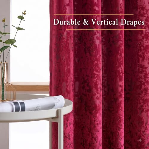 Image of IVAZA Royal Burnout Velvet Eyelet Curtains - Textured Door Curtain | 70-80% Blackout Curtains for Door | Heavy Premium Drape | Modern Luxury, Door Curtain 7 feet Set of 2 Wine