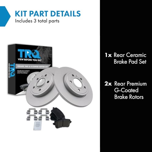 Image of TRQ Rear Brake Pad and Rotor Set Ceramic Coated Rotors 288mm Compatible with 2009 Audi A4 2009 A4 Quattro