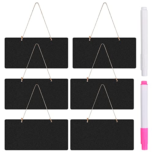 6 Pcs Mini Lavagnette Piccole Segno di Lavagna in Legno Lavagnetta Gesso Cancellabile Lavagna Nera da Appendere con Gesso e Cordoncino per Bar Menu Ristorante Numeri Matrimonio Casa Murale Decorazione