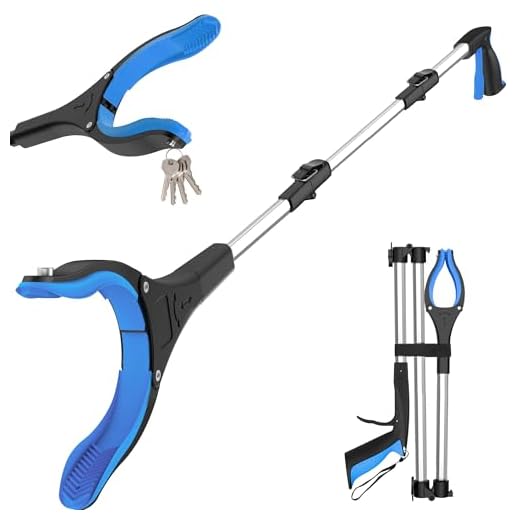 91cm Foldable Litter Picker,Extra Long Grabber Reacher Stick Tool, Lightweight Rubbish Pick Up,Strong Magnetic Grip, 360° Rotating 4" Wide Claw, Anti-Slip Jaw (BlueSilver, 36 inch)