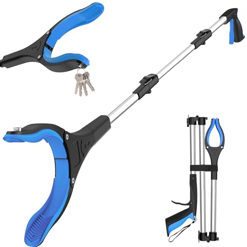 Litter Picker Grabber Stick Foldable Long Reach Grabber Tool for Elderly Disabled Adults and Mobility Aid with Magnetic Tip for Rubbish Picker and Trash Pick Up 91cm/36 Inch (BlueSilver)