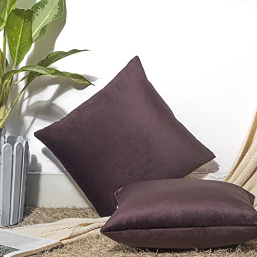 Image of Cazimo Velvet Cushion Covers for Bed, Sofa and Couch - 16 * 16 inches | Ideal for Living Room | Set of 2, Brown