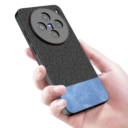 Image of Kapa Soft Fabric & Leather Hybrid Protective Back Cover for Vivo X200 (5G) | Shockproof Slim Hard Anti Slip Back Case (Black,Blue)