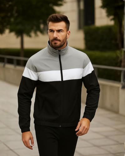 Image of Men's Lightweight Windcheater Zipper Jacket - Gym, Rider Winter Jacket for Men - Thin Wind Sheeter Zip-up Sports Jacket for Man