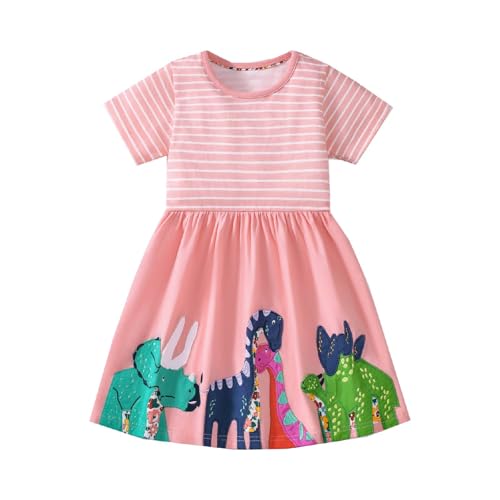 Image of HILEELANG Toddler Girl Short Sleeve Easter Dress Cotton Casual Jersey Shirt Playwear Applique Dress