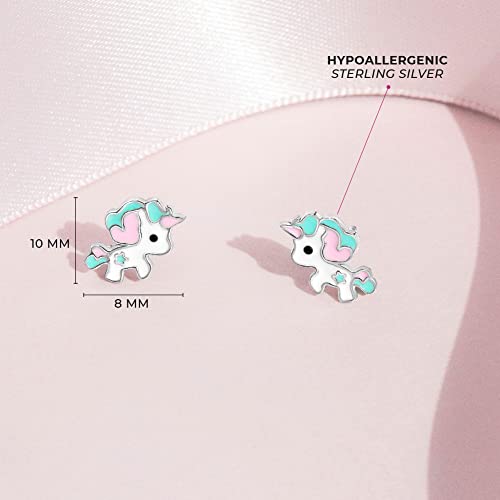 925 Sterling Silver Aqua Green Pastel Enamel Unicorn Earrings for Girls & Preteens - Cute and Magical Baby Unicorn Earrings for Birthdays - Lovely Safety Studs for Young Girls4