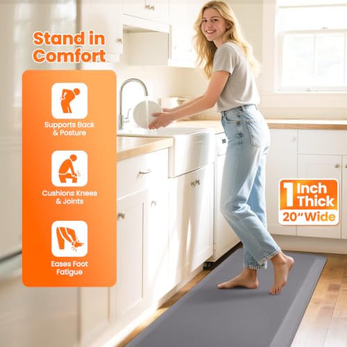 Image of 1-Inch Thick Anti-Fatigue Mat for Kitchen and Standing Desk, 20 inchx72 inch, Grey