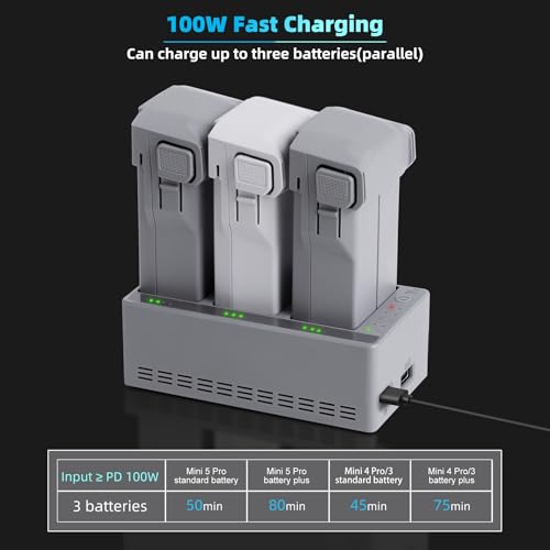 Chargeur bidirectionnel 100W triple emplacement pour drone DJI Mini - 3