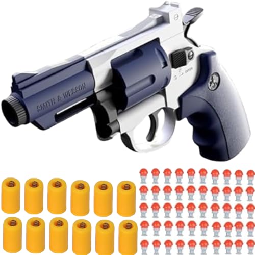Image of Revolver Toy Gun| Real Looking Plastic Airsoft Gun Pistol Fully Automatic | 12 Bullet Shell' and 50 Bullets Included(White+Blue)