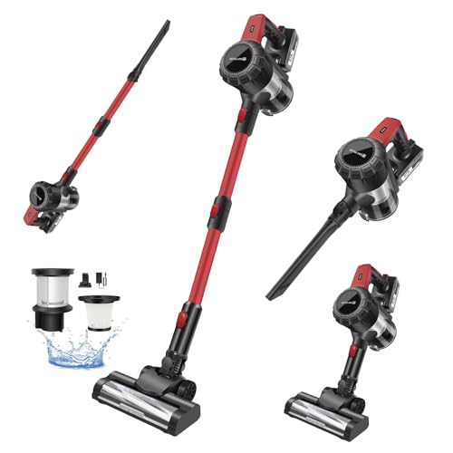 3-in-1 Cordless Vacuum - Handheld & Stick for Pet Hair, 3000mAh Battery, 65 Min Run Time, Red
